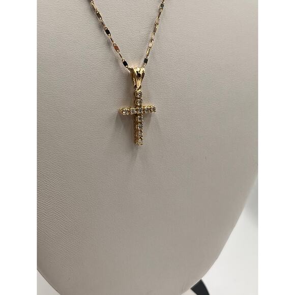 BA Yellow Gold 14K Diamond Cross Religious Flat Link Necklace 4.6 gr .75cctw - Picture 4 of 12